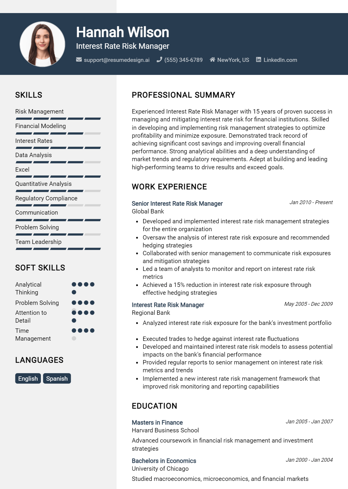 Interest Rate Risk Manager Resume Example