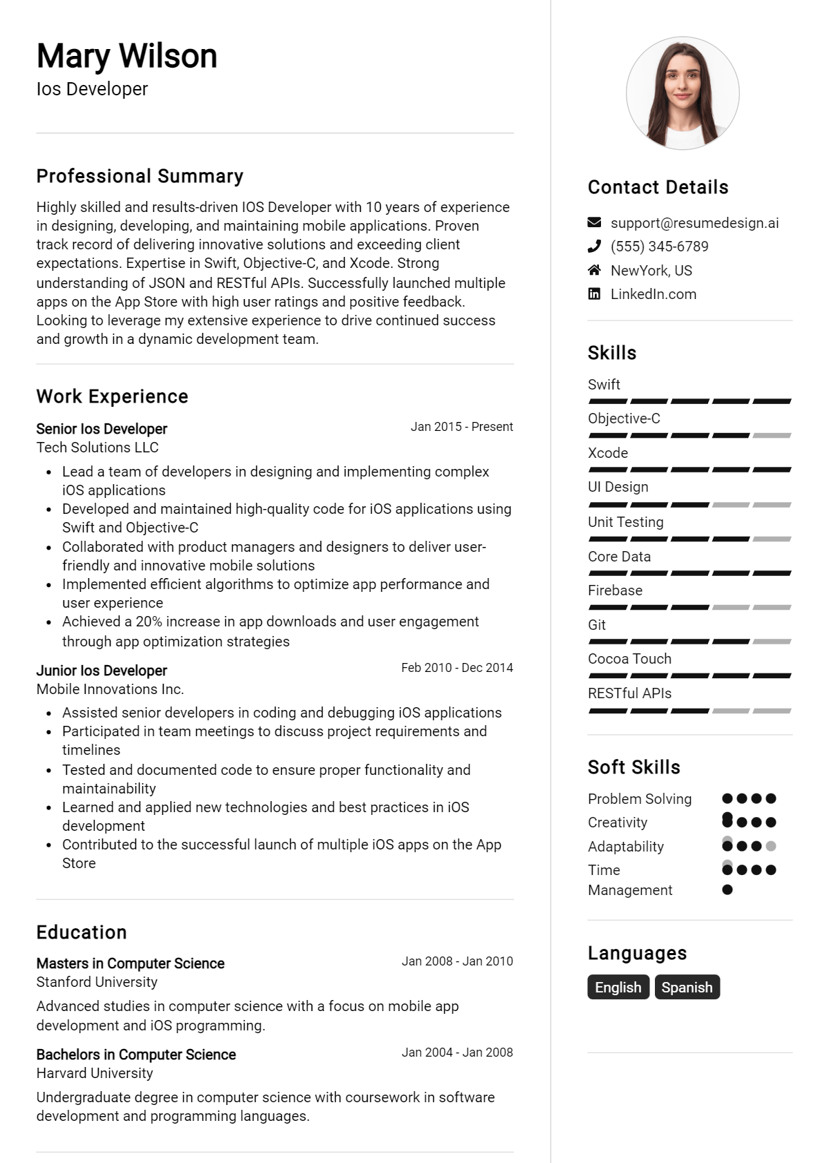 Ios Developer Resume Example