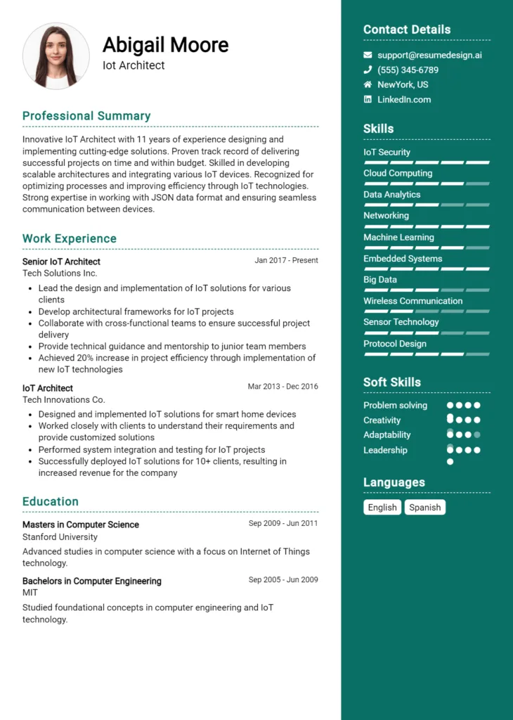 Iot Architect Resume Example