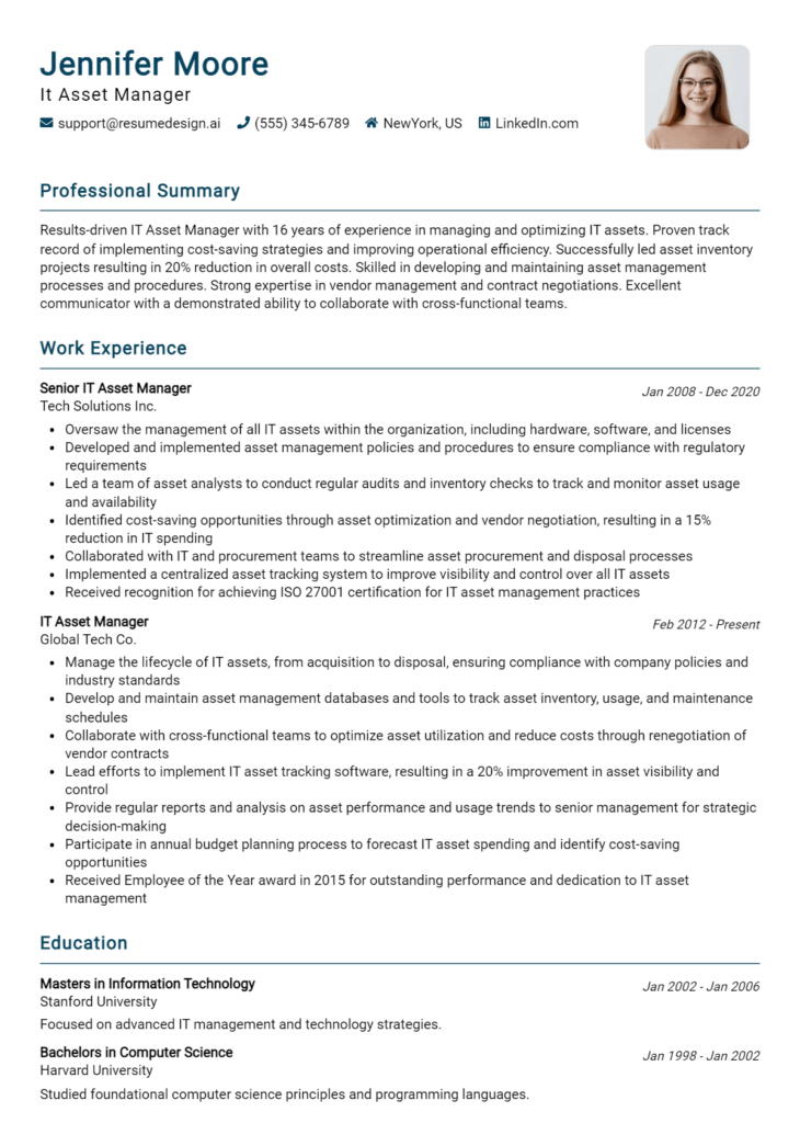 It Asset Manager Resume Example