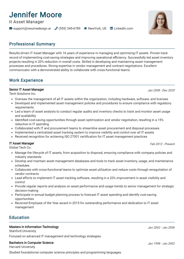 21 IT Asset Manager Resume Examples And Templates for 2025: Top Tips