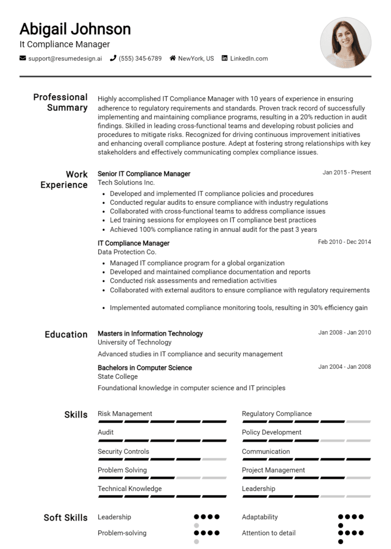 21 IT Compliance Manager Resume Examples And Templates for 2025: Best Tips