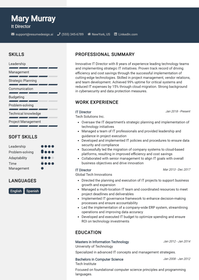 21 IT Director Resume Examples And Templates for 2025