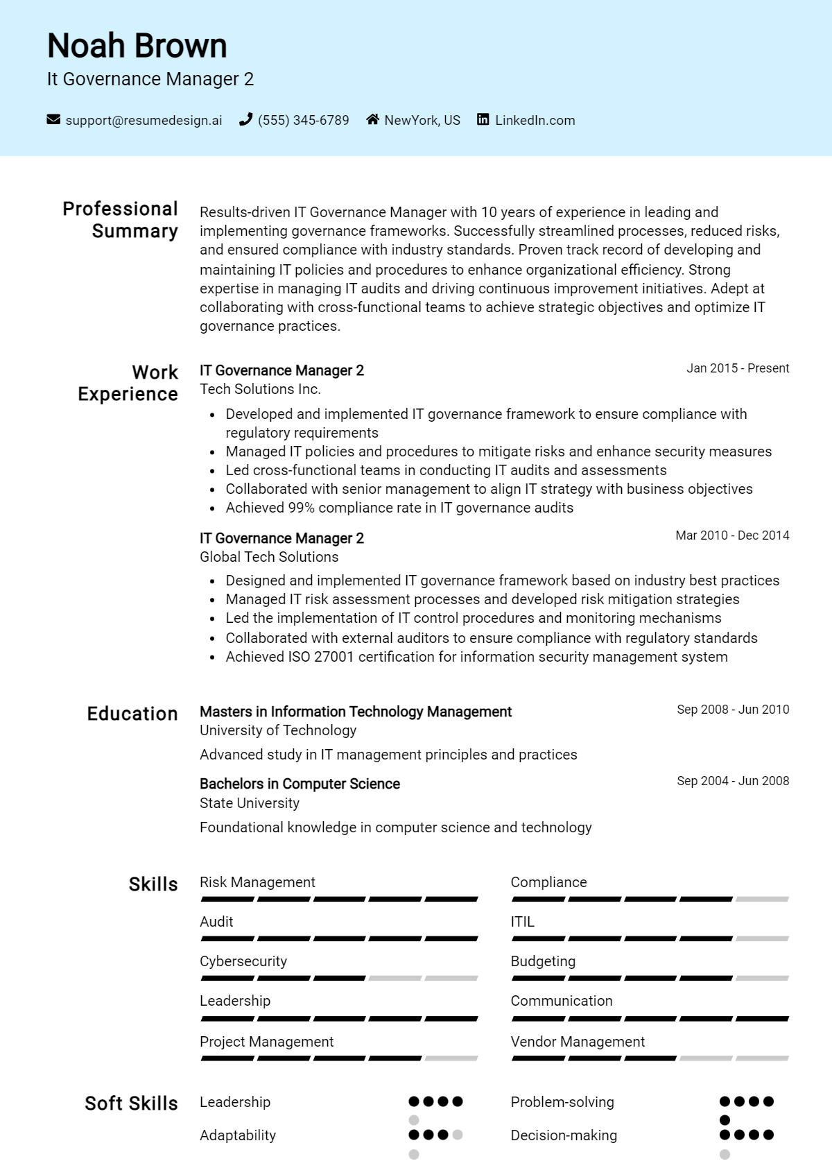 It Governance Manager 2 Resume Example