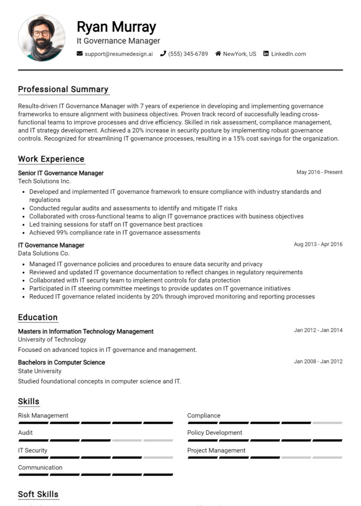 It Governance Manager Resume Example