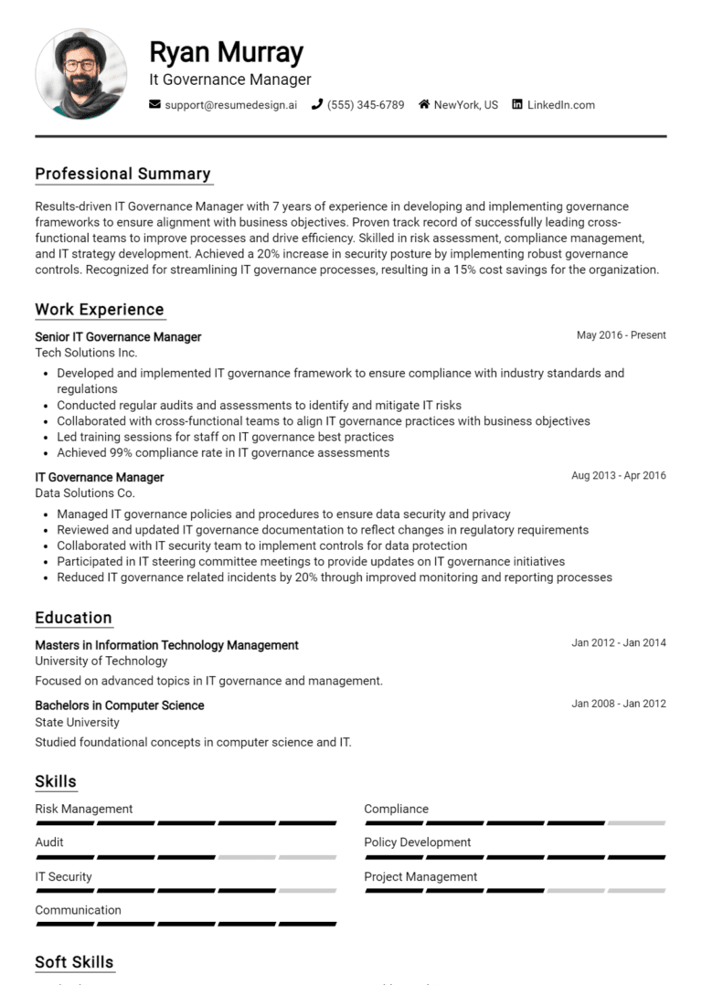 21 IT Governance Manager Resume Examples And Templates for 2025: Best Tips