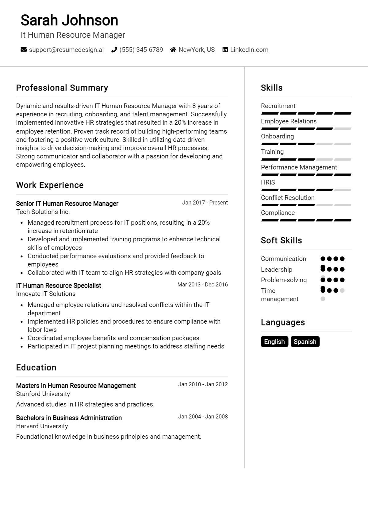 It Human Resource Manager Resume Example