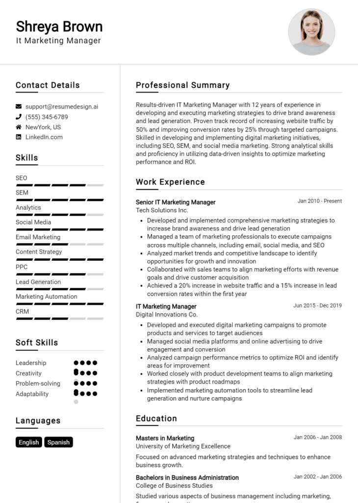 It Marketing Manager Resume Example