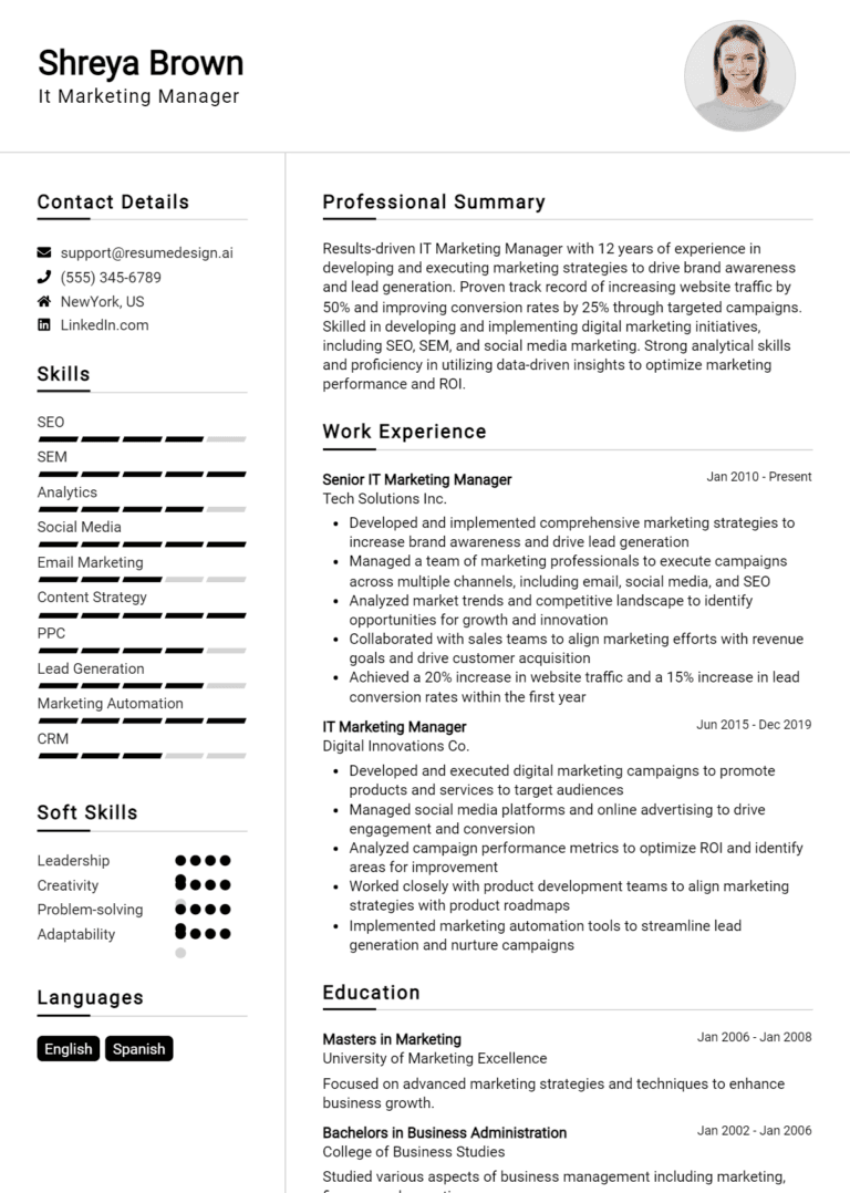 21 IT Marketing Manager Resume Examples And Templates for 2025: Best Tips
