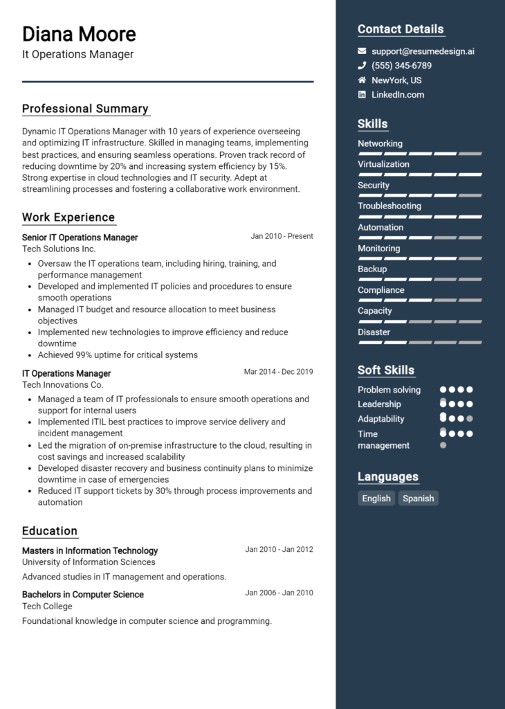 It Operations Manager Resume Example