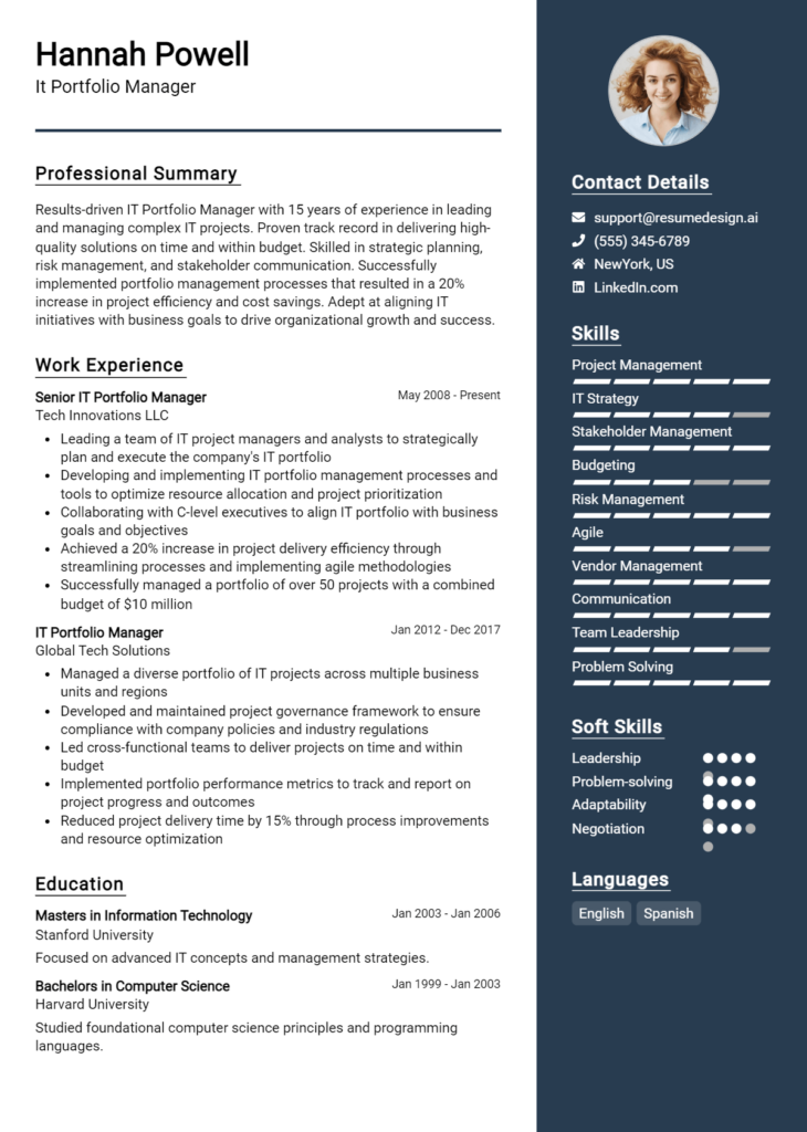 It Portfolio Manager Resume Example