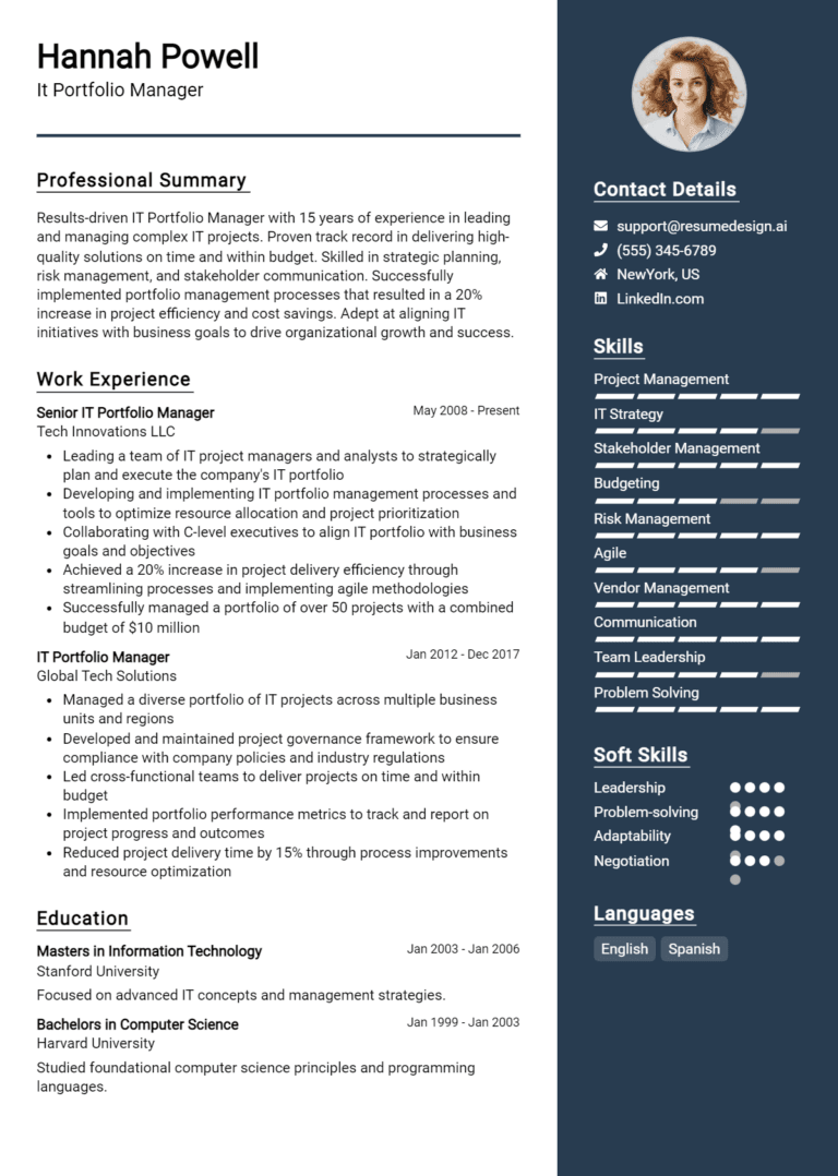 21 IT Portfolio Manager Resume Examples And Templates for 2025