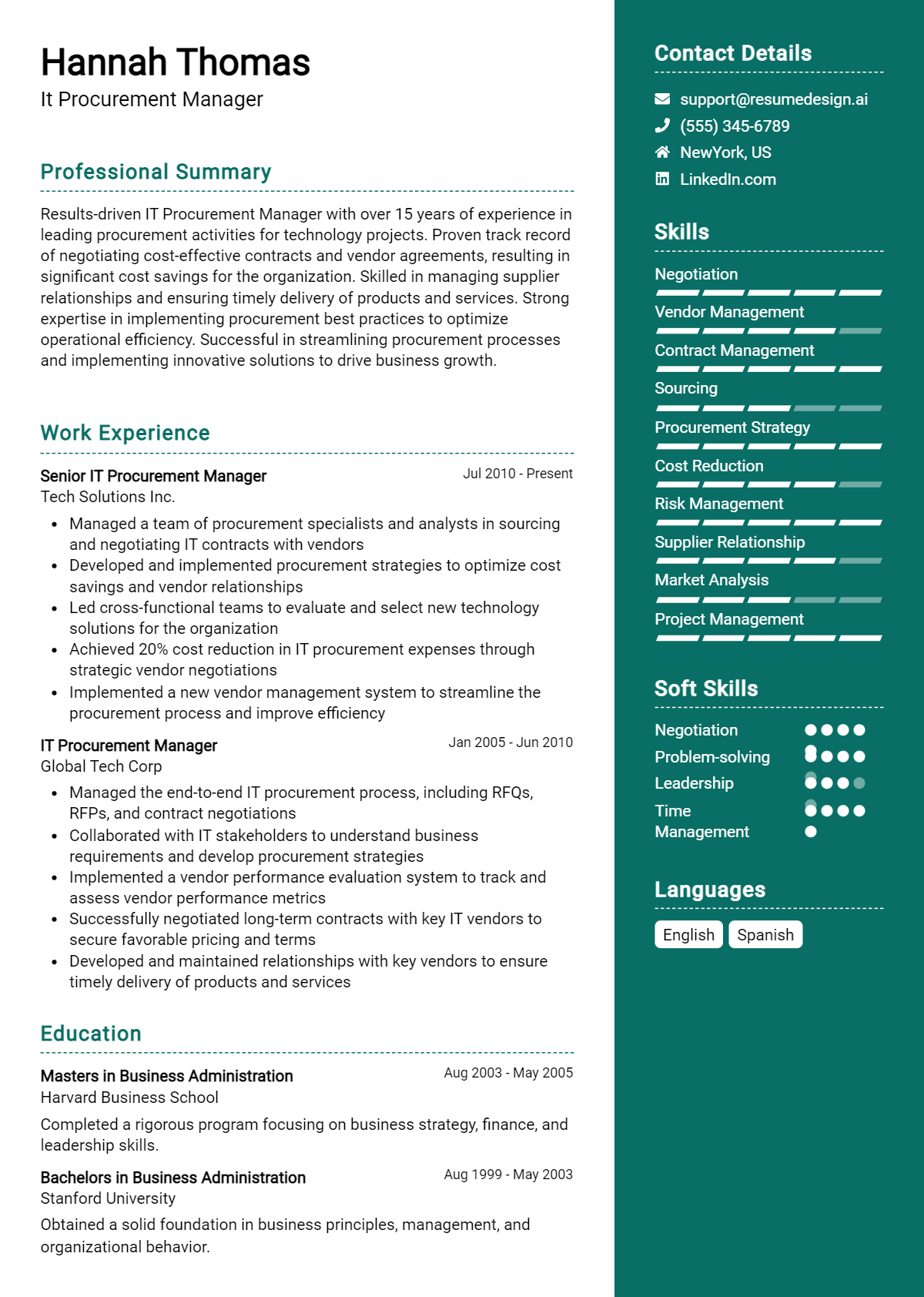 It Procurement Manager Resume Example