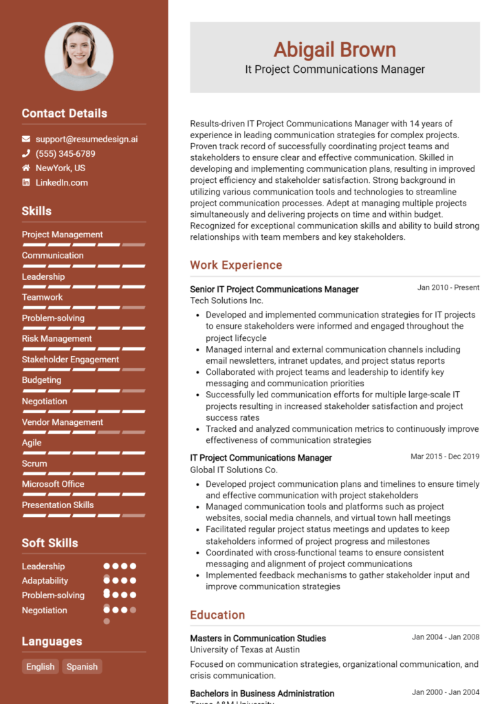 It Project Communications Manager Resume Example