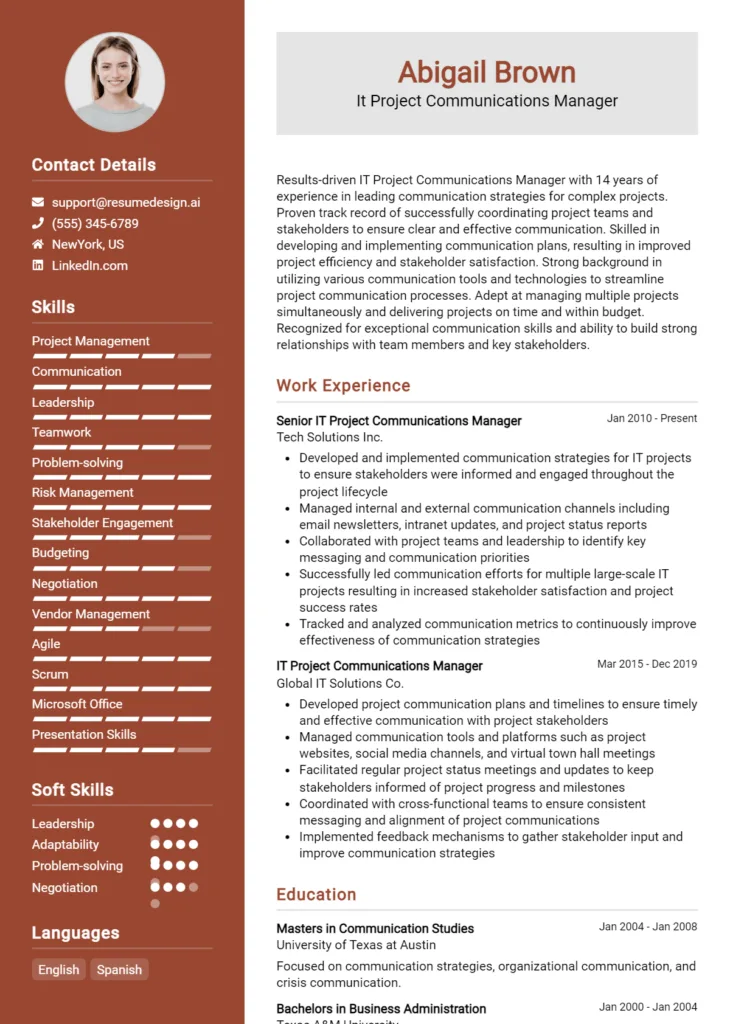 It Project Communications Manager Resume Example