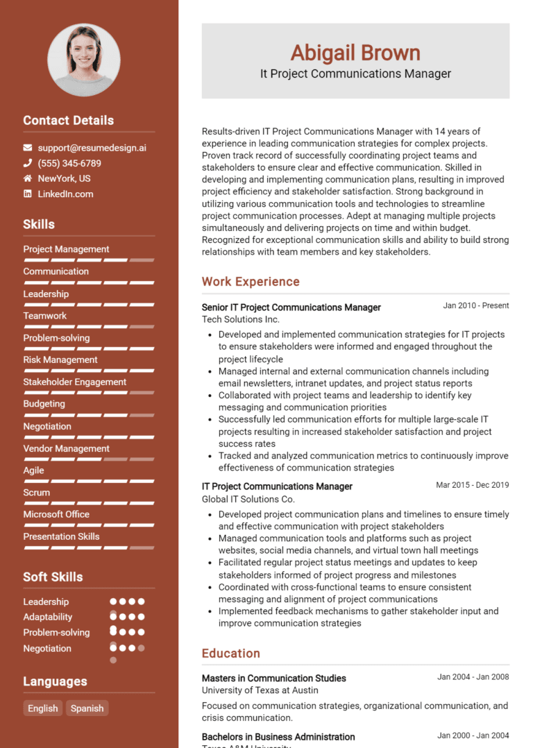 14 IT Project Communications Manager Resume Examples And Templates for 2025 [Guide]