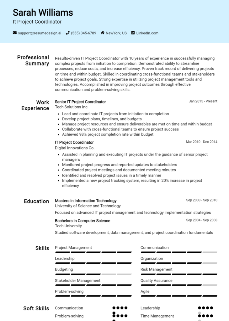 It Project Coordinator Resume Example