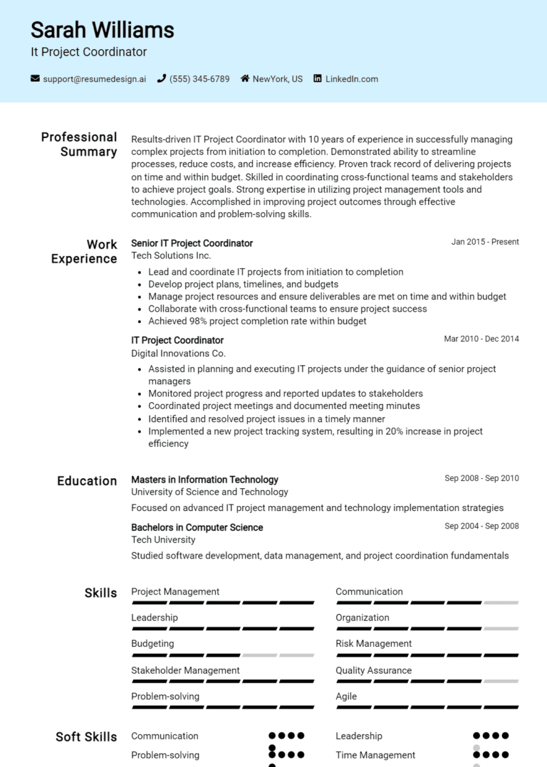 14 IT Project Coordinator Resume Examples And Templates for 2025