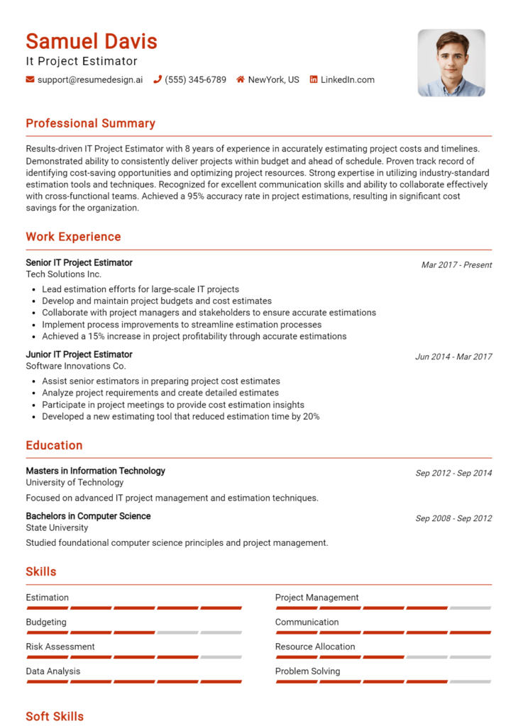 It Project Estimator Resume Example