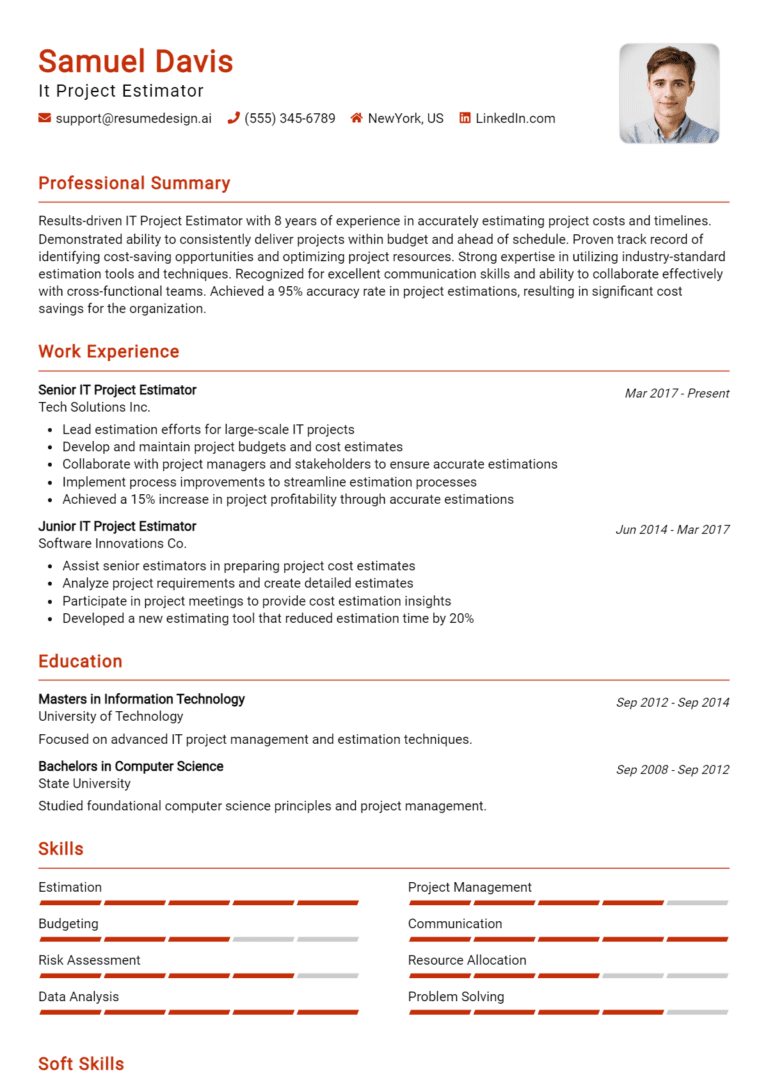 14 IT Project Estimator Resume Examples And Templates for 2025