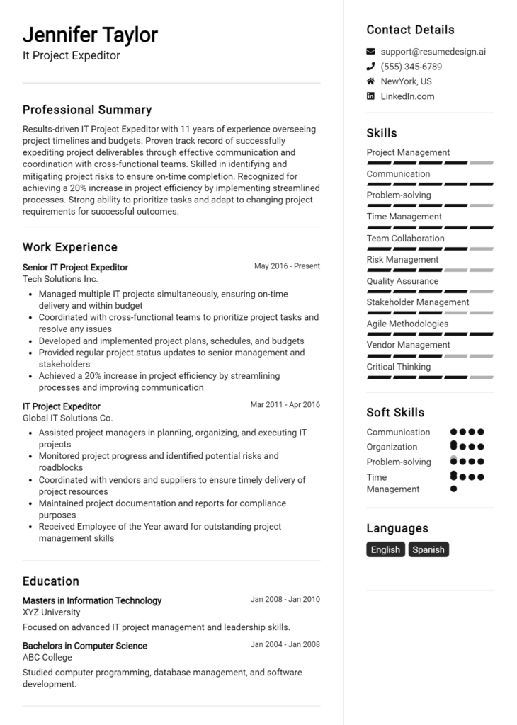 It Project Expeditor Resume Example