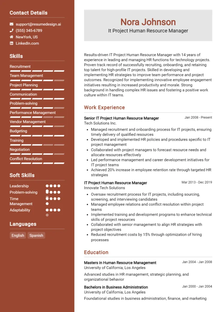 It Project Human Resource Manager Resume Example