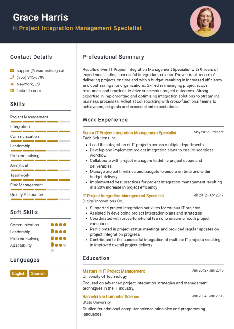 14 IT Project Integration Management Specialist Resume Examples And Templates for 2025: Best Tips