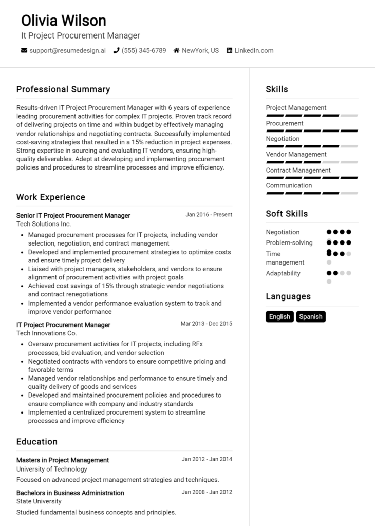 It Project Procurement Manager Resume Example