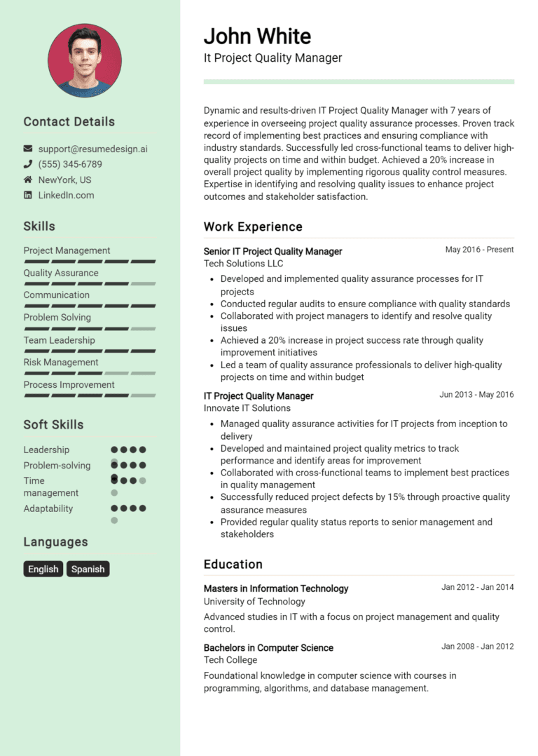 14 IT Project Quality Manager Resume Examples And Templates for 2025