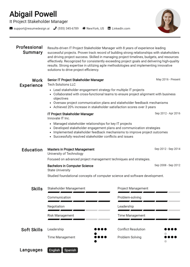 14 IT Project Stakeholder Manager Resume Examples And Templates for 2025