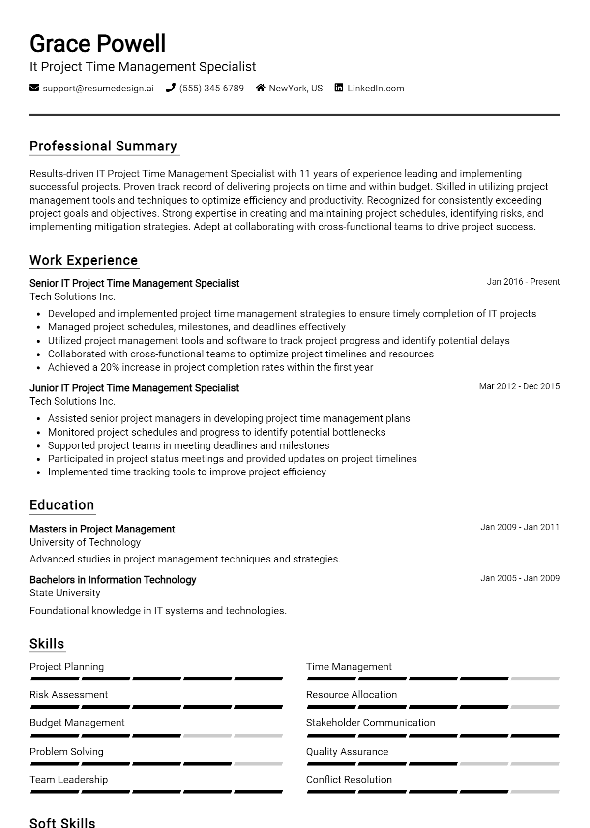 It Project Time Management Specialist Resume Example