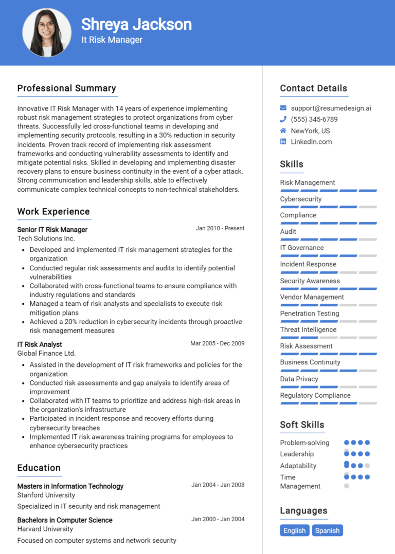 21 IT Risk Manager Resume Examples And Templates for 2025