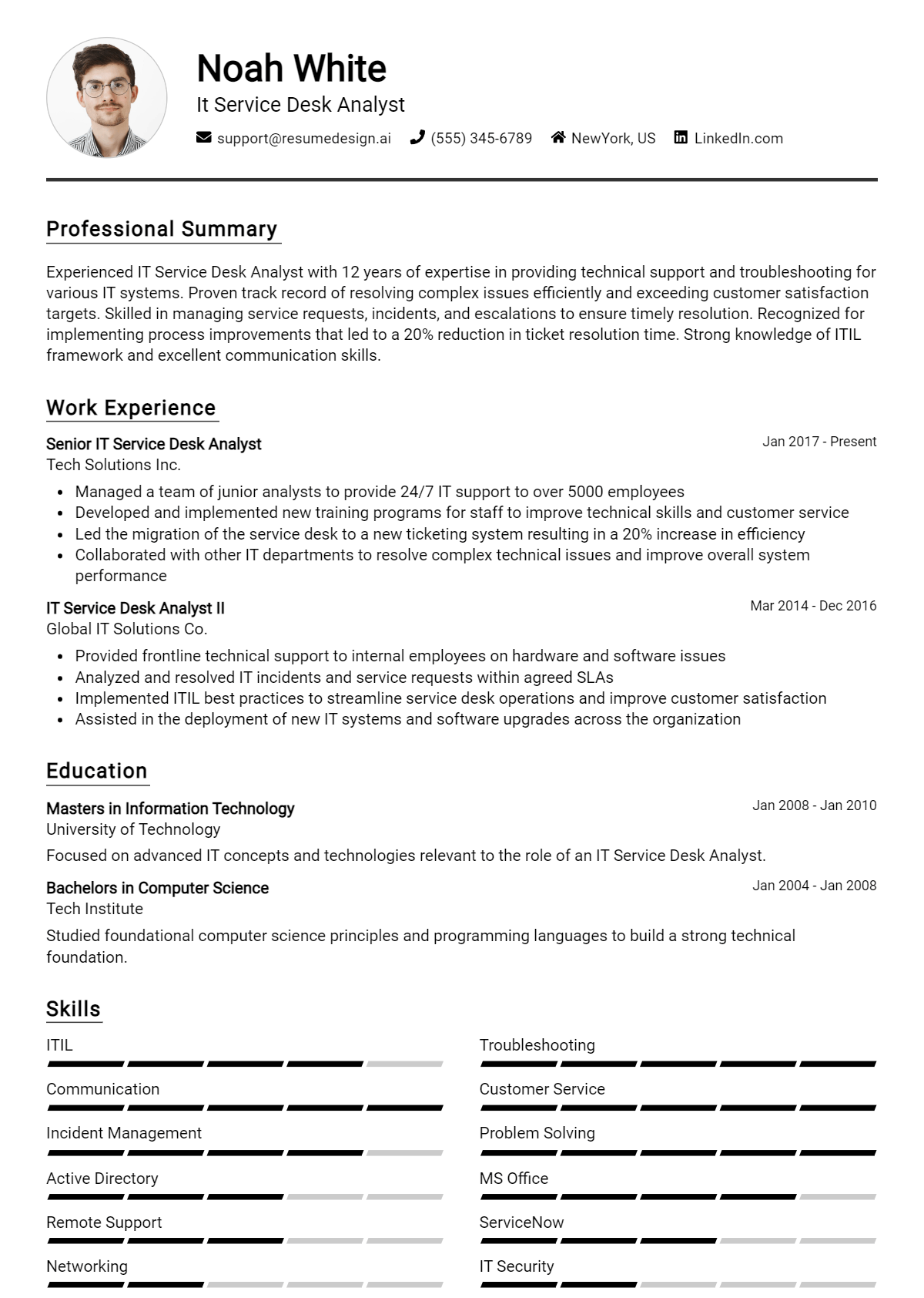 It Service Desk Analyst Resume Example