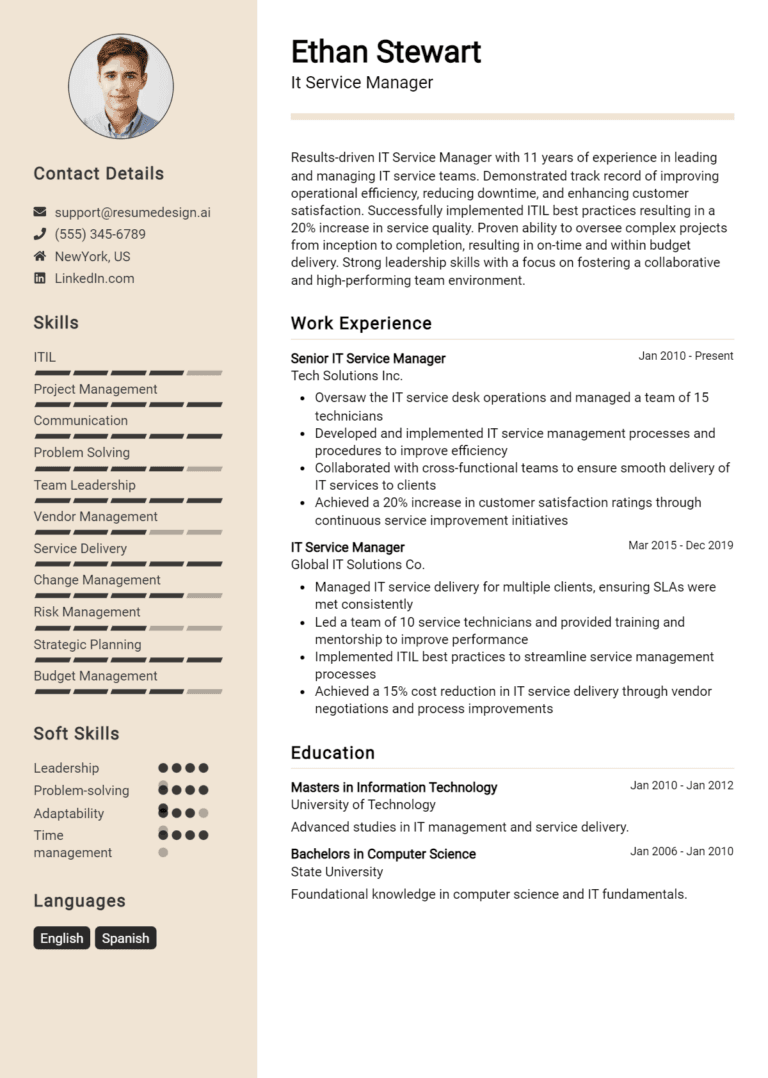 21 IT Service Manager Resume Examples And Templates for 2025