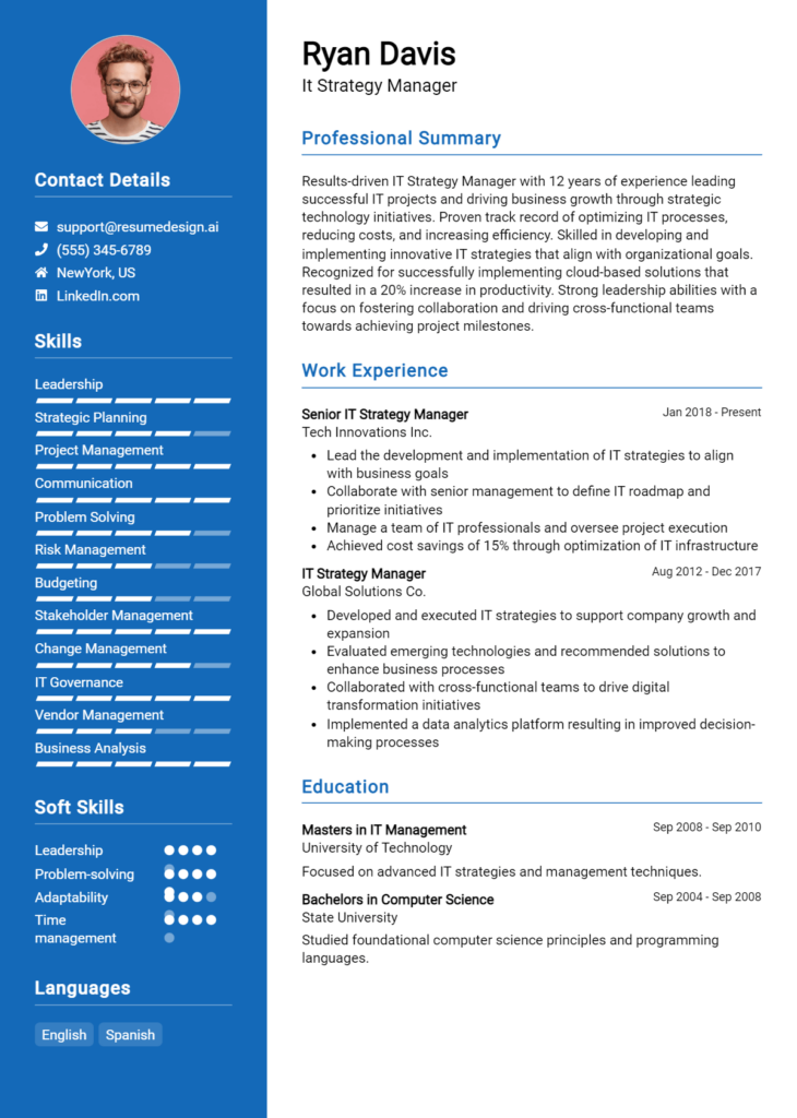 It Strategy Manager Resume Example