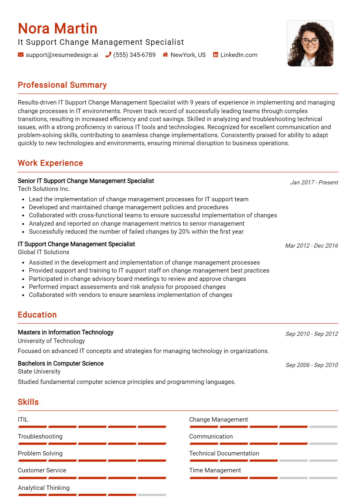 It Support Change Management Specialist Resume Example