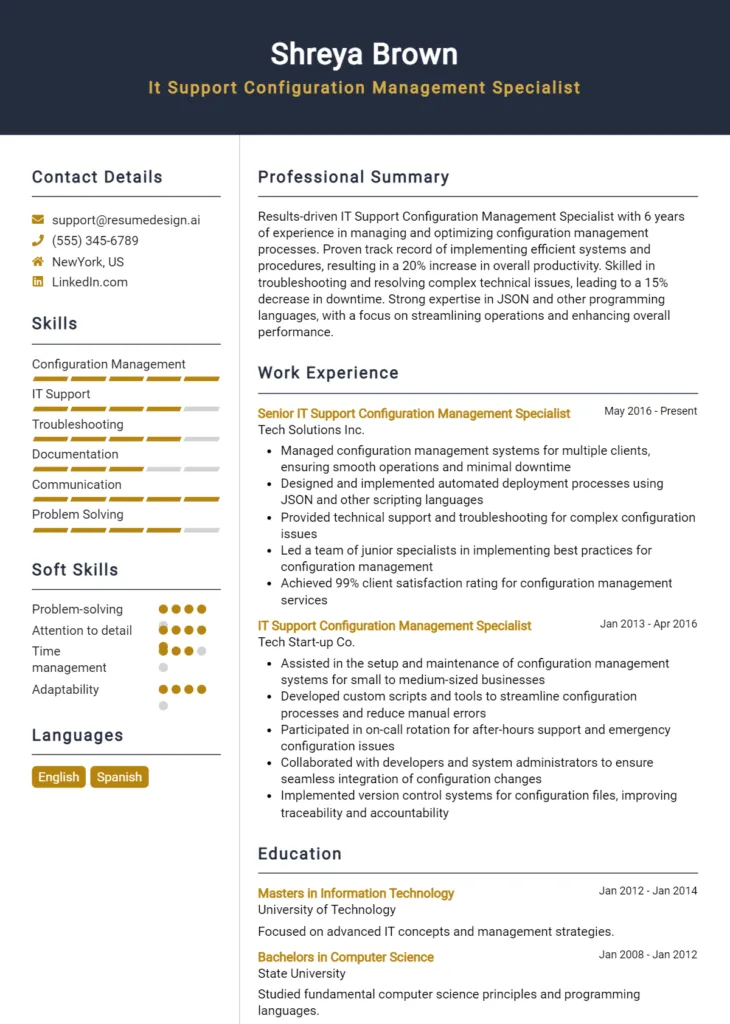 It Support Configuration Management Specialist Resume Example