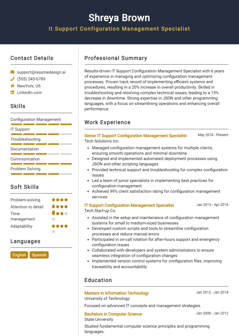 24 IT Support Configuration Management Specialist Resume Examples And Templates for 2025