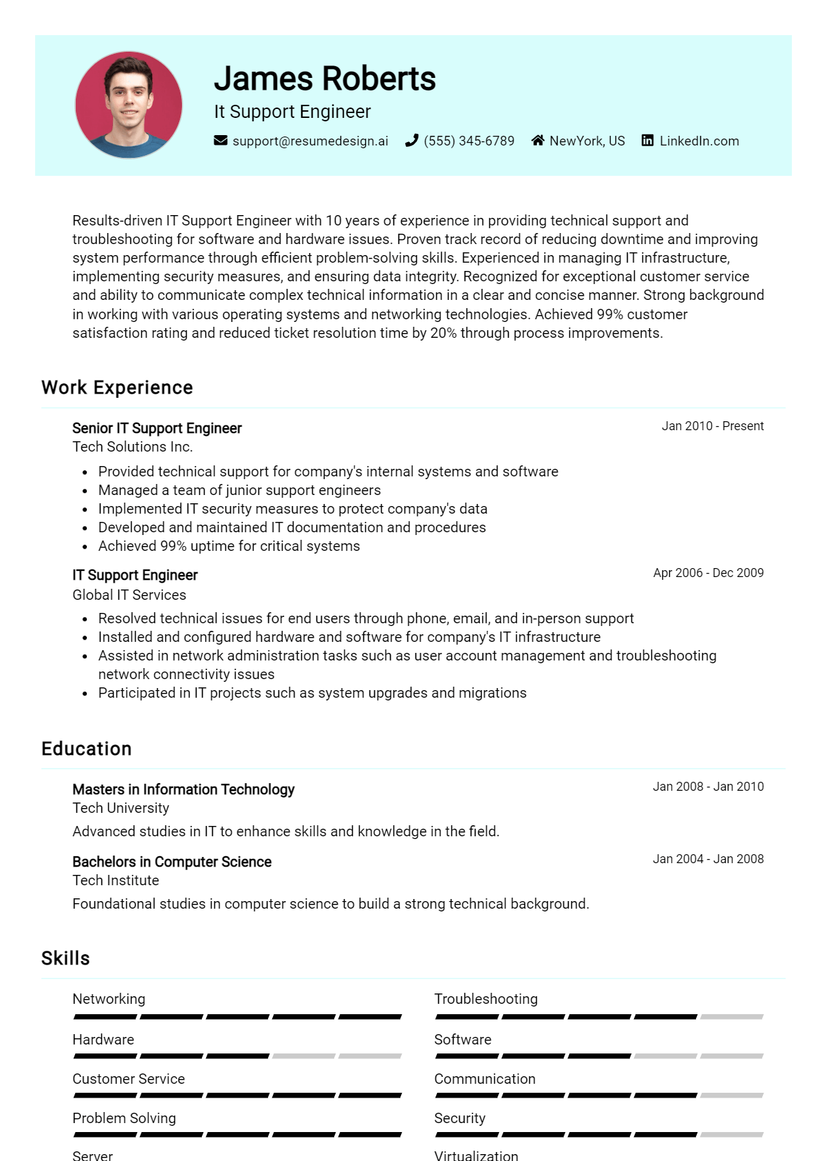 It Support Engineer Resume Example