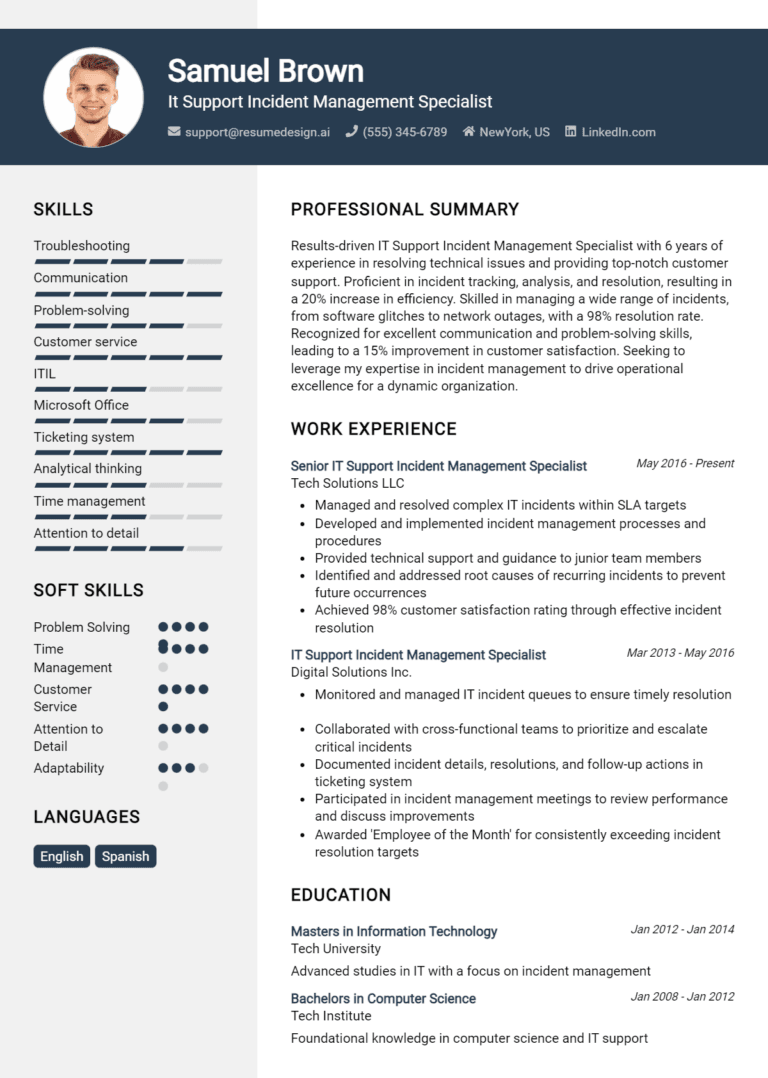 24 IT Support Incident Management Specialist Resume Examples And Templates for 2025