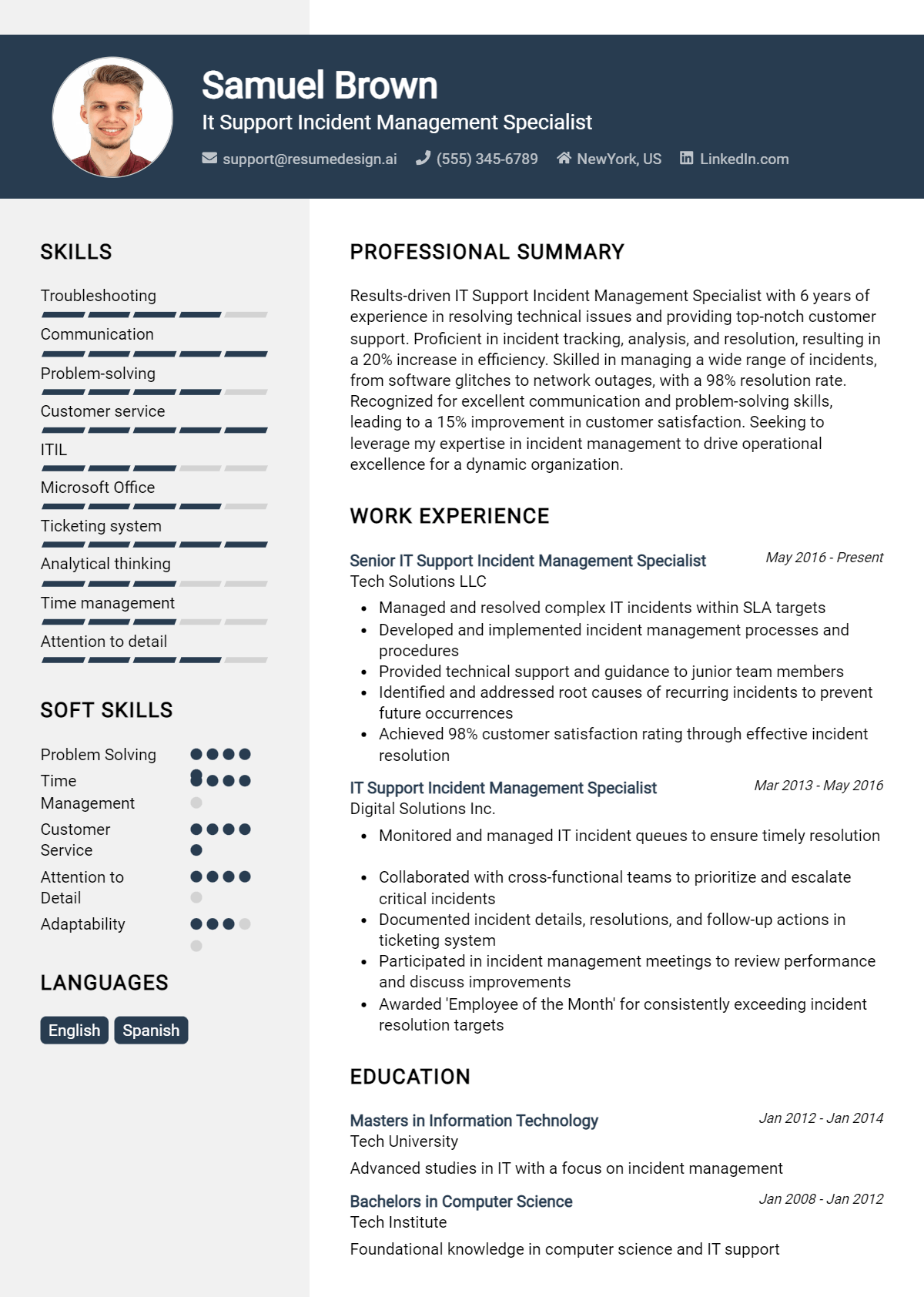 It Support Incident Management Specialist Resume Example