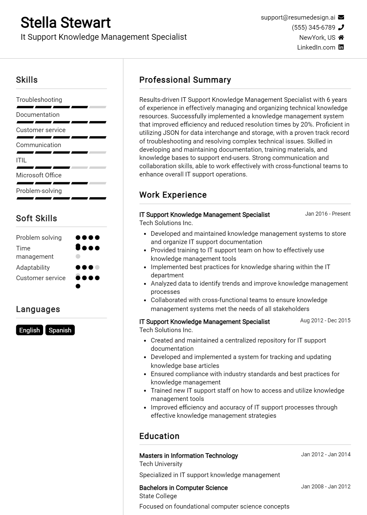 It Support Knowledge Management Specialist Resume Example