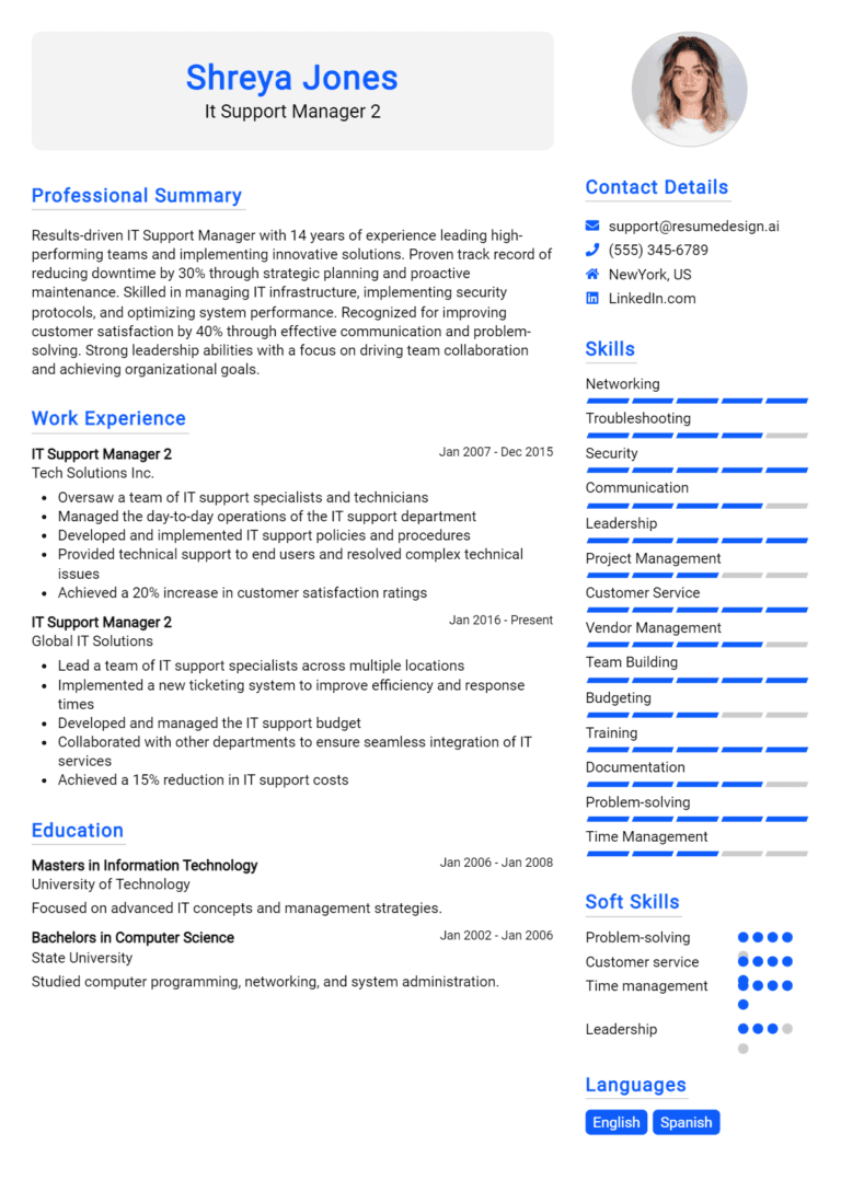 24 IT Support Manager Resume Examples And Templates for 2025