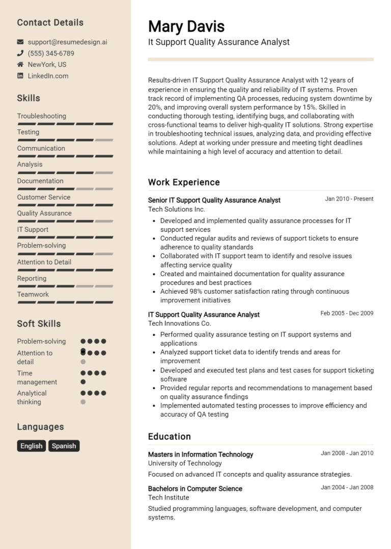 24 IT Support Quality Assurance Analyst Resume Examples And Templates for 2025