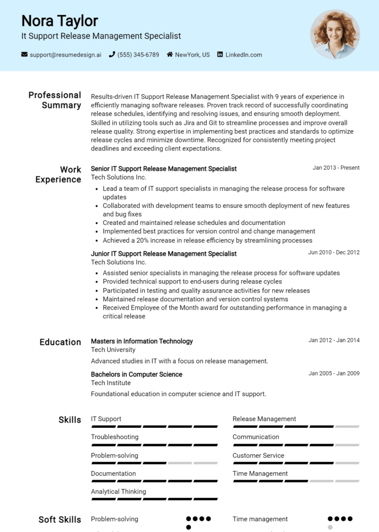 24 IT Support Release Management Specialist Resume Examples And Templates for 2025