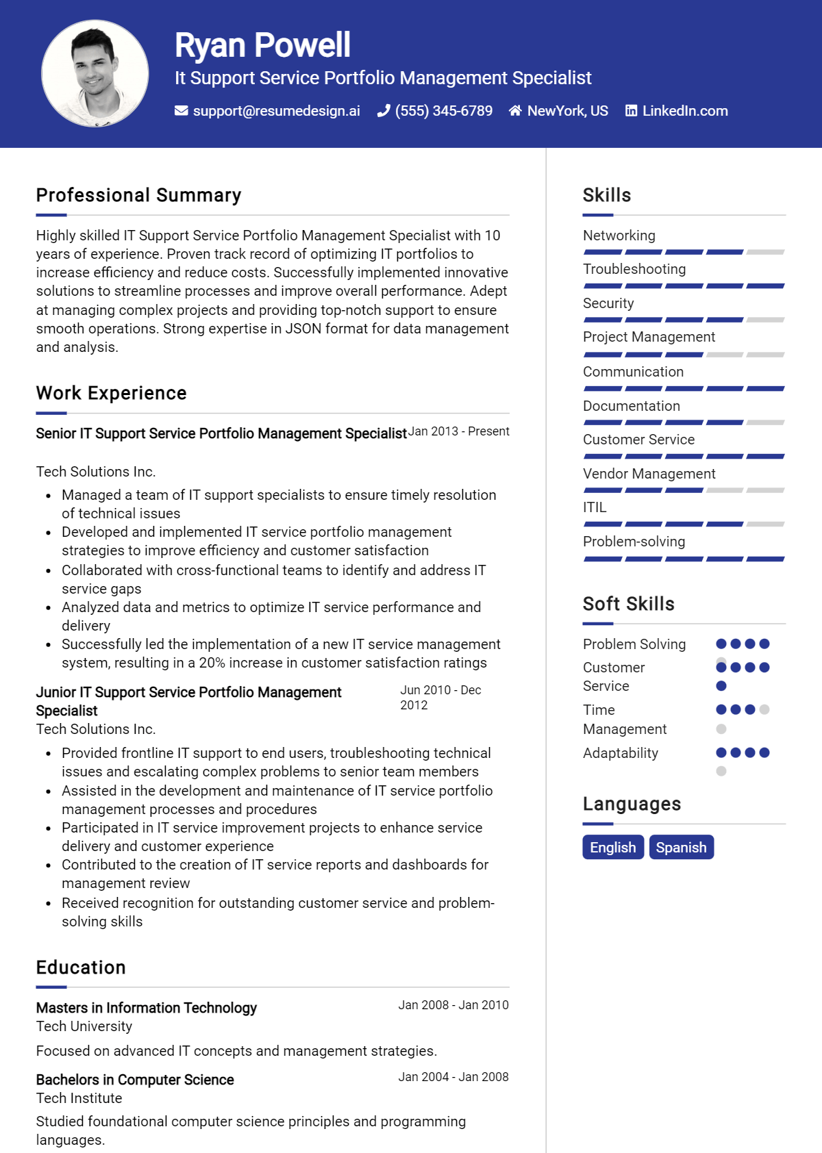 It Support Service Portfolio Management Specialist Resume Example