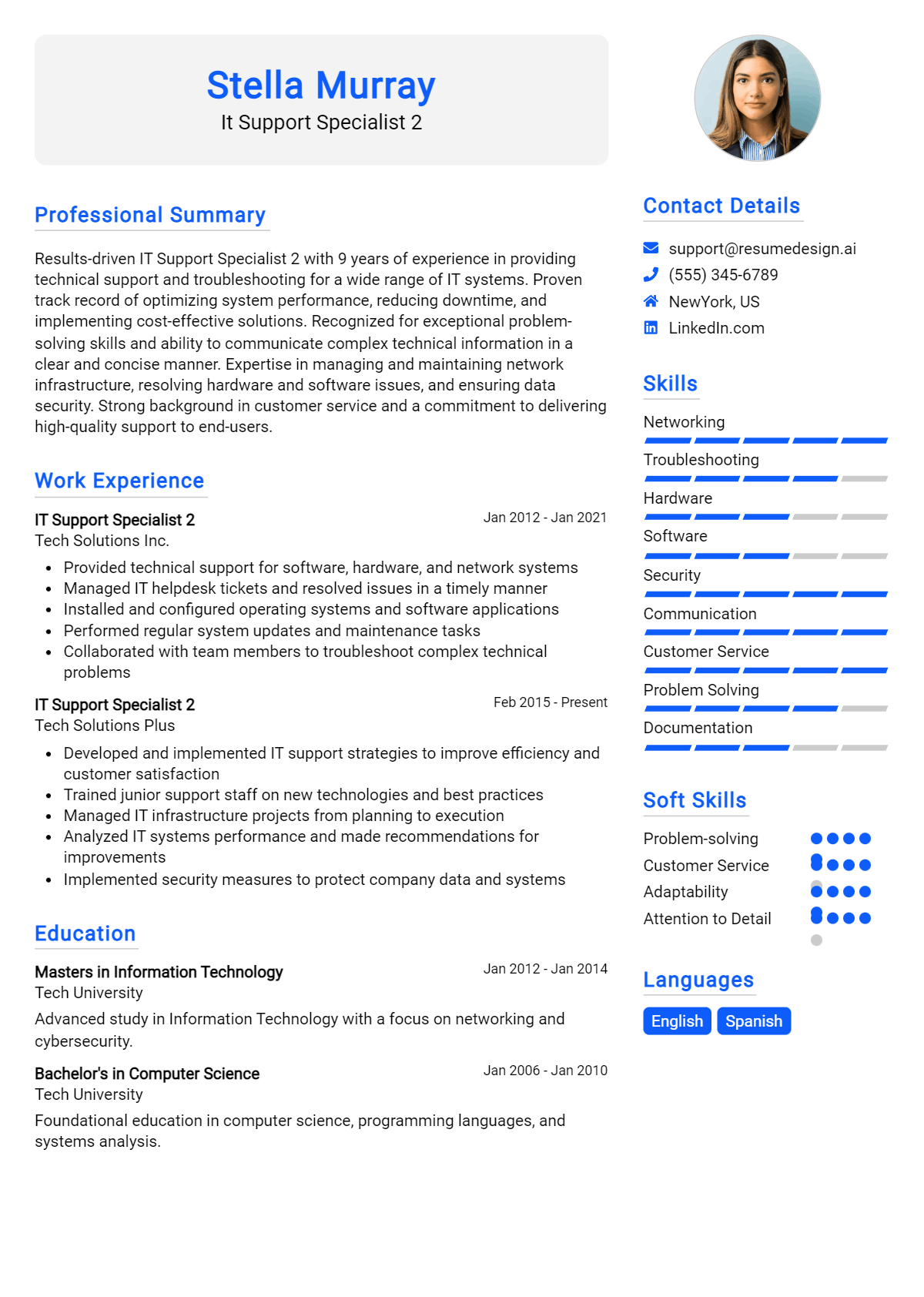 It Support Specialist 2 Resume Example