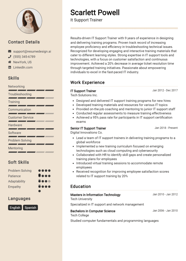 24 IT Support Trainer Resume Examples And Templates for 2025