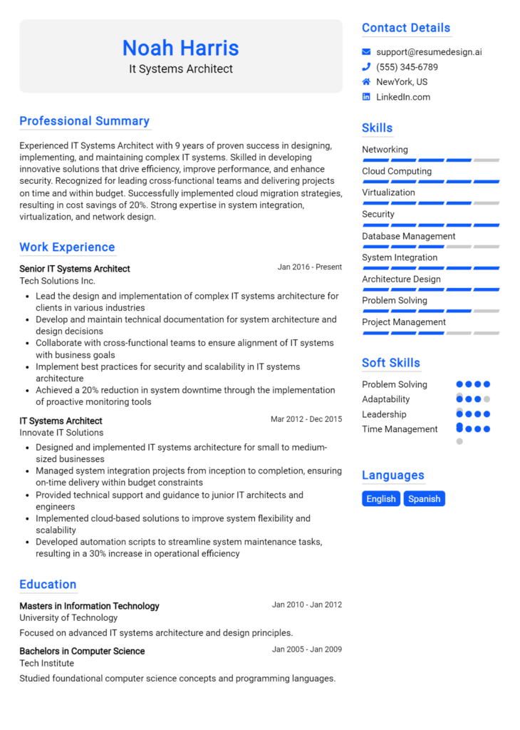 It Systems Architect Resume Example