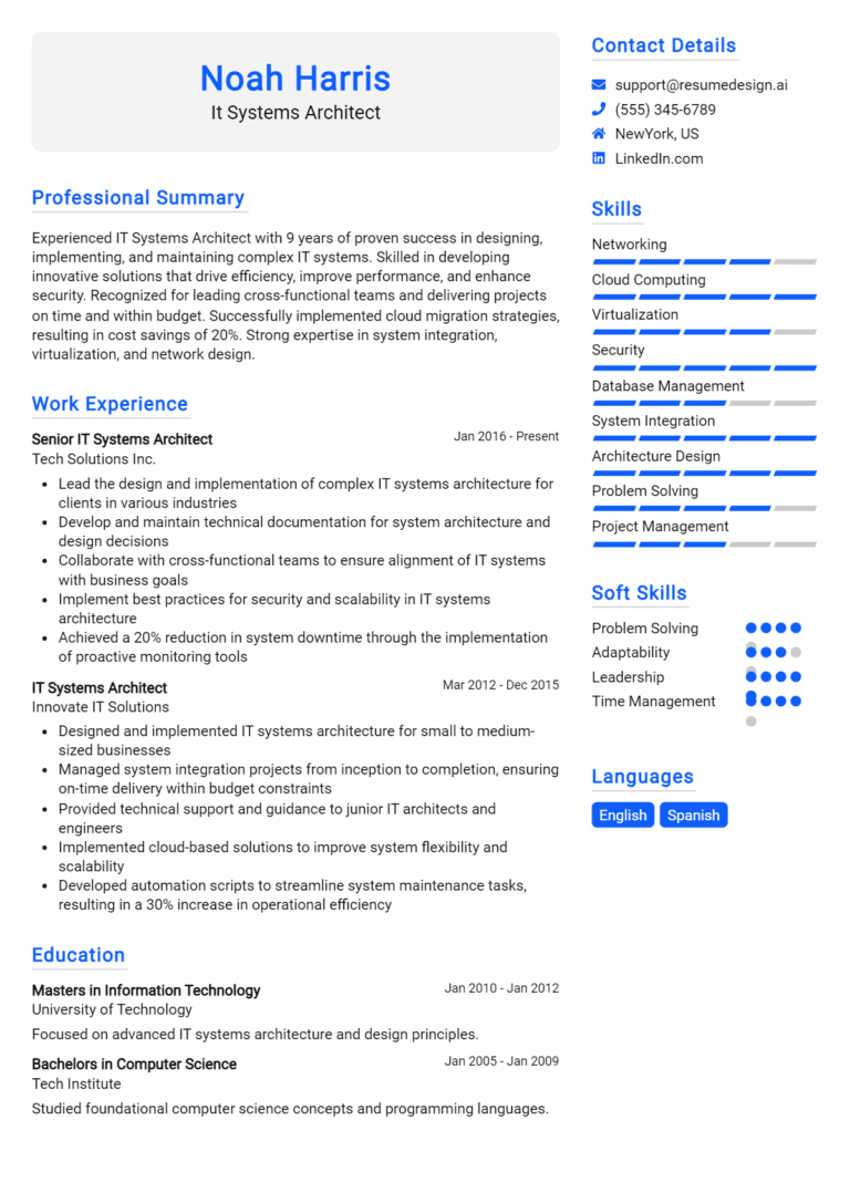24 IT Systems Architect Resume Examples And Templates for 2025